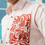 Crimson Bloom – Embroidered Giza Cotton Shirt