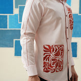 Crimson Bloom – Embroidered Giza Cotton Shirt