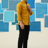 Golden Trek – Linen Hunting Shirt with Hidden Placket & Leather Detailing