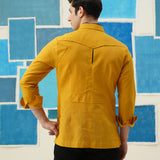 Golden Trek – Linen Hunting Shirt with Hidden Placket & Leather Detailing