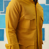 Golden Trek – Linen Hunting Shirt with Hidden Placket & Leather Detailing