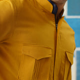 Golden Trek – Linen Hunting Shirt with Hidden Placket & Leather Detailing