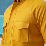 Golden Trek – Linen Hunting Shirt with Hidden Placket & Leather Detailing