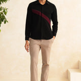 Midnight Line-Japanese Black Shirt with Burgundy Slash