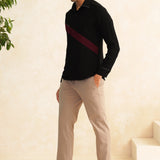 Midnight Line-Japanese Black Shirt with Burgundy Slash