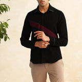 Midnight Line-Japanese Black Shirt with Burgundy Slash