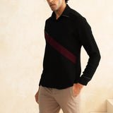Midnight Line-Japanese Black Shirt with Burgundy Slash