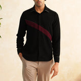 Midnight Line-Japanese Black Shirt with Burgundy Slash
