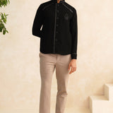 Crown Black – Black embroidered designer shirt for men