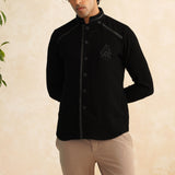 Crown Black – Black embroidered designer shirt for men