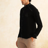 Crown Black – Black embroidered designer shirt for men