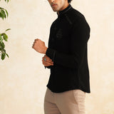 Crown Black – Black embroidered designer shirt for men