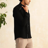 Crown Black – Black embroidered designer shirt for men