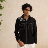 Noir Bloom – Black designer embroidery shirt