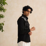 Noir Bloom – Black designer embroidery shirt
