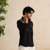 Noir Bloom – Black designer embroidery shirt