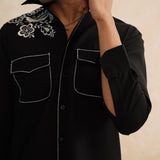 Noir Bloom – Black designer embroidery shirt