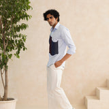 Indigo Crest – Embroidered Designer Shirt