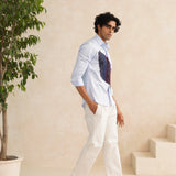 Indigo Crest – Embroidered Designer Shirt