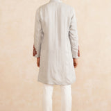 Zarbaft – Dove Grey Pure Silk Kurta with Maroon Hand Embroidery