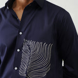 FEATHER NAVY EMBROIDERED SHIRT