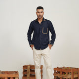 NAVY BLUE EMBROIDERED SHIRT