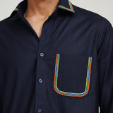 NAVY BLUE EMBROIDERED SHIRT