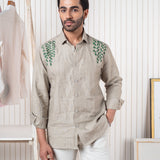 Floral leaves hand painted linen shirt