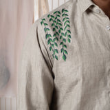 Floral leaves hand painted linen shirt