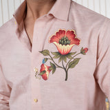 Flowers bloom linen hand painted shirt