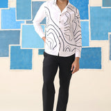Monochrome Wave – Giza Cotton Digital Print Shirt