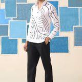 Monochrome Wave – Giza Cotton Digital Print Shirt