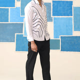 Monochrome Wave – Giza Cotton Digital Print Shirt