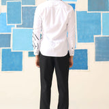 Monochrome Wave – Giza Cotton Digital Print Shirt