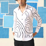 Monochrome Wave – Giza Cotton Digital Print Shirt