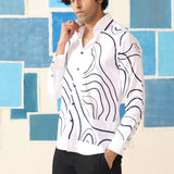 Monochrome Wave – Giza Cotton Digital Print Shirt