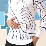 Monochrome Wave – Giza Cotton Digital Print Shirt