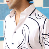 Monochrome Wave – Giza Cotton Digital Print Shirt