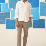 Ivory Linen Shirt with Minimal Embroidery