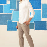 Ivory Linen Shirt with Minimal Embroidery