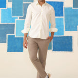 Ivory Linen Shirt with Minimal Embroidery