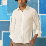 Ivory Linen Shirt with Minimal Embroidery