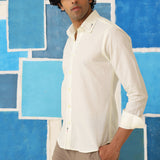 Ivory Linen Shirt with Minimal Embroidery