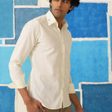 Ivory Linen Shirt with Minimal Embroidery
