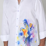 Linen hand painted bird shirt