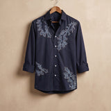 Navy Coral Embroidered Shirt