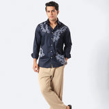 Navy Coral Embroidered Shirt
