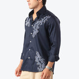 Navy Coral Embroidered Shirt
