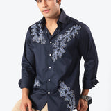 Navy Coral Embroidered Shirt
