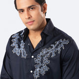 Navy Coral Embroidered Shirt